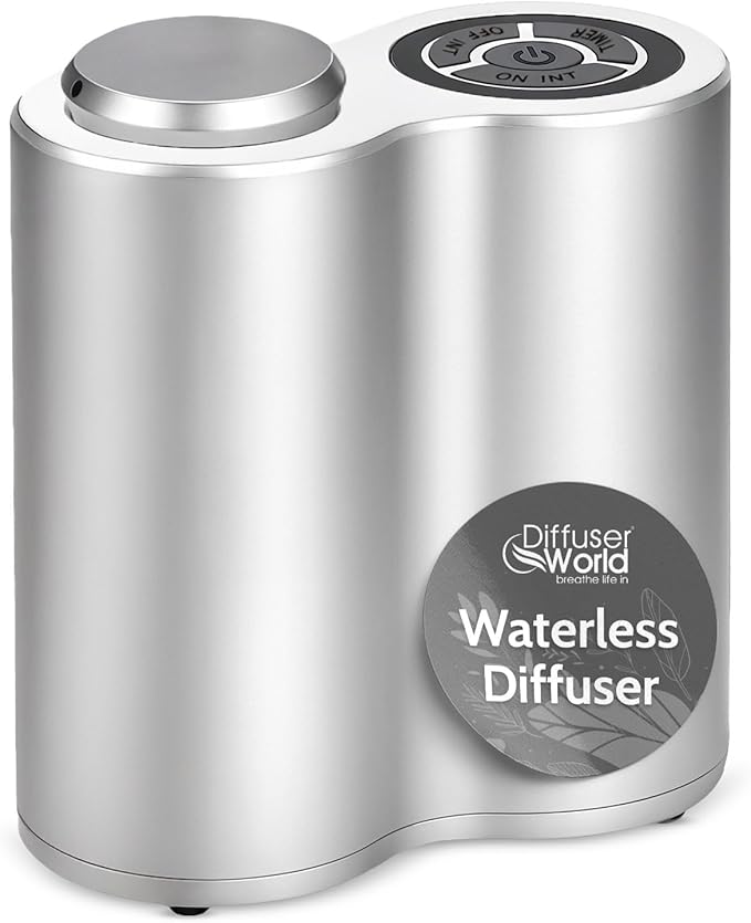 Aroma-Infinity Essential Oil Diffuser for Home Scent Diffusers - 100V-240V Portable & Waterless Aromatherapy Diffusers with Digital Timer, Nebulizing Diffuser, Air Diffuser for Home-Silver