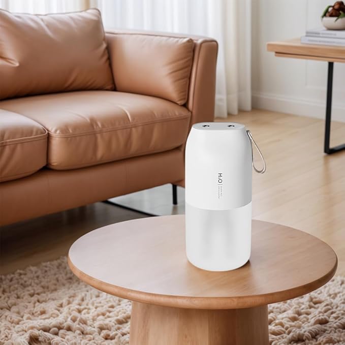 Dual Nozzle Portable Humidifier 300ml with Dual Spray Modes and Night Light for Bedroom and Car