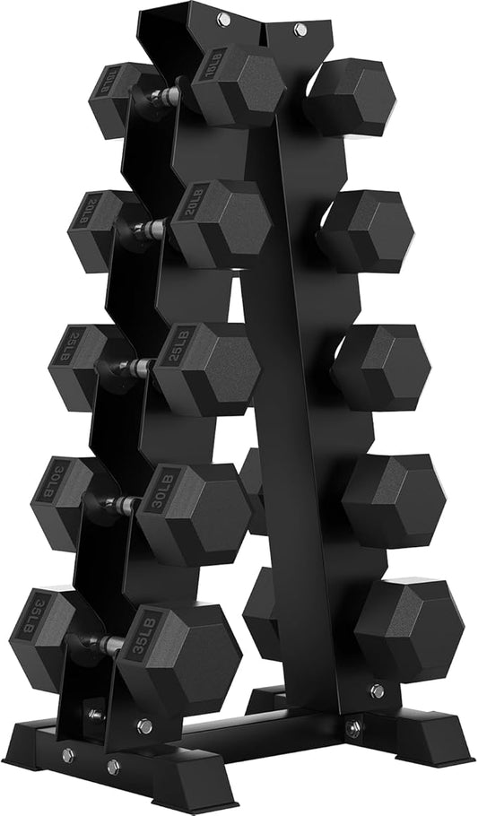 Hex Dumbbell Sets with Rack, 60-550 lb Rubber Encased Exercise & Fitness Dumbbells Set with Rack Option, Hand Weight for Strength Training, Weight Dumbbells-FlexoryFit
