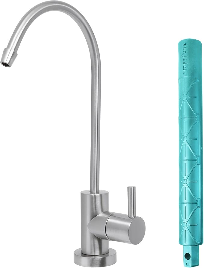 Non Air Gap RO Drinking Water Filtration System Water Dispenser Spout (Brushed Nickel) Euro Style with Drinking Water Faucet Wrench. NSF Certified.