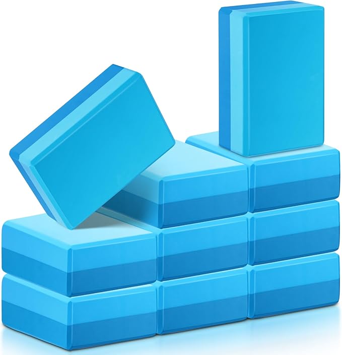 Liliful 10 Pcs Yoga Blocks Bulk Eva Foam Exercise Yoga Brick Soft Non Slip Surface Foam Blocks High Density Yoga Accessories for Workout Stability Balance Deepen Stretches Pilates 9''x6''x3''(Blue)-FlexoryFit