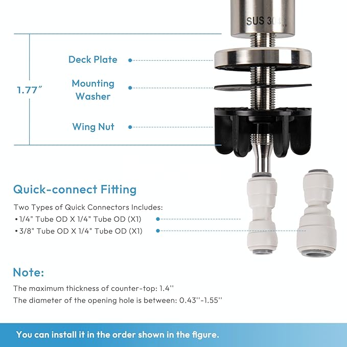 Drinking Water Faucet, Filtered Water RO Reverse Osmosis Faucet for Kitchen Sink, Non-Air Gap Lead-Free, 304 Stainless Steel, Brushed Nickel, WF2