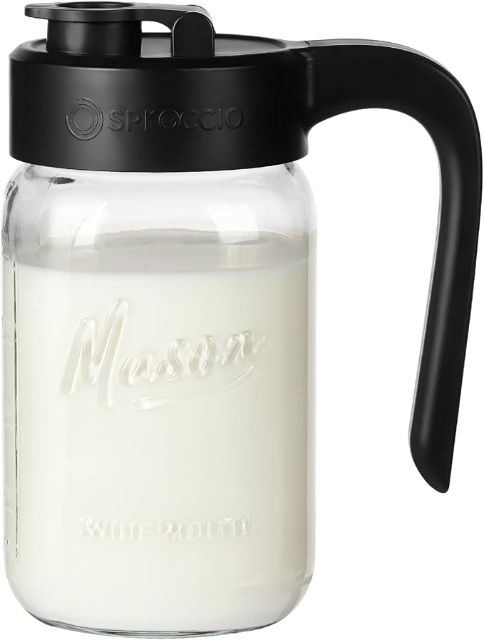 32 oz Glass Pitcher with Lid, 1 Quart Mason Jar Pitcher with Lid Airtight by spreccio