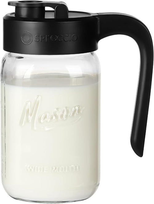 32 oz Glass Pitcher with Lid, 1 Quart Mason Jar Pitcher with Lid Airtight by spreccio