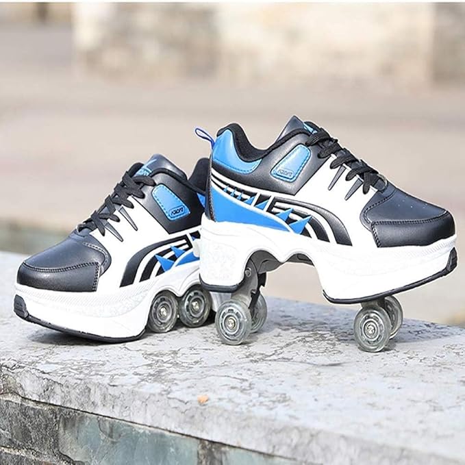 Double-Row Deform Wheel Automatic Walking Shoes Invisible Deformation Roller Skate 2 in 1 Removable Pulley Skates Skating Parkour-FlexoryFit