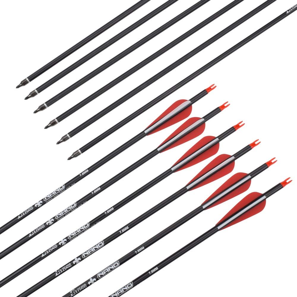 YLS Archery 26/28/30Inch Carbon Arrow Practice Hunting Arrows with100 Grain Removable Tips for Compound & Recurve Bow(Pack of 12)