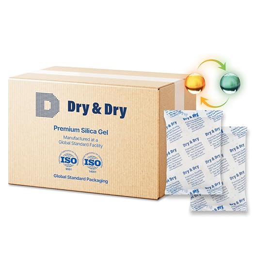 Dry & Dry 500 Gram [120 Packs] Orange Indicating(Orange to Dark Green) Mixed Silica Gel Packets - Food Safe Rechargeable Silica Packets Desiccants Silica Gel Packs Silica Gel Packets