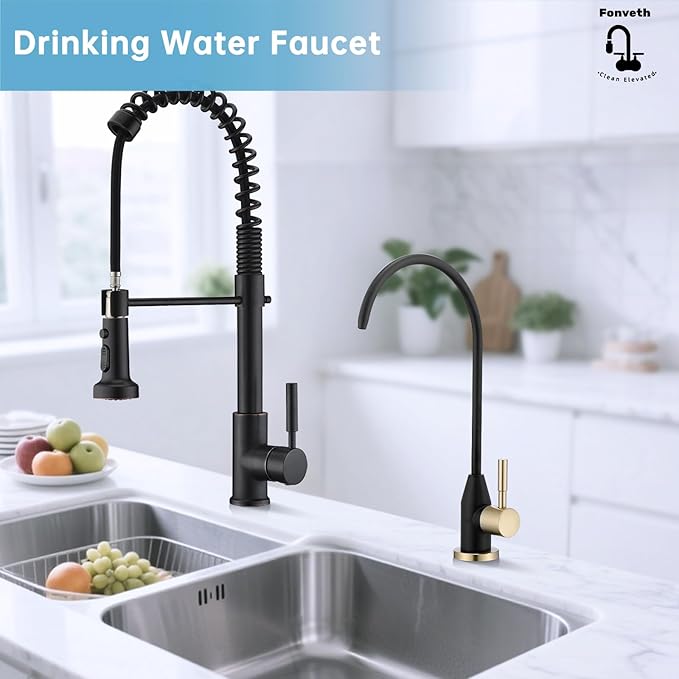 Drinking Water Faucet, Black and Gold RO Faucet Kitchen Water Filter Faucet for Non-Air Gap Reverse Osmosis Water Filtration System