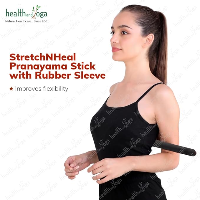 HealthAndYoga™ StretchNHeal Collapsible Multi-Use Wooden Yoga Stick - Regular and XL - Portable Posture Corrector Pole, Stretch Mobility Stick, Physical Workout Exercise Dowel-FlexoryFit