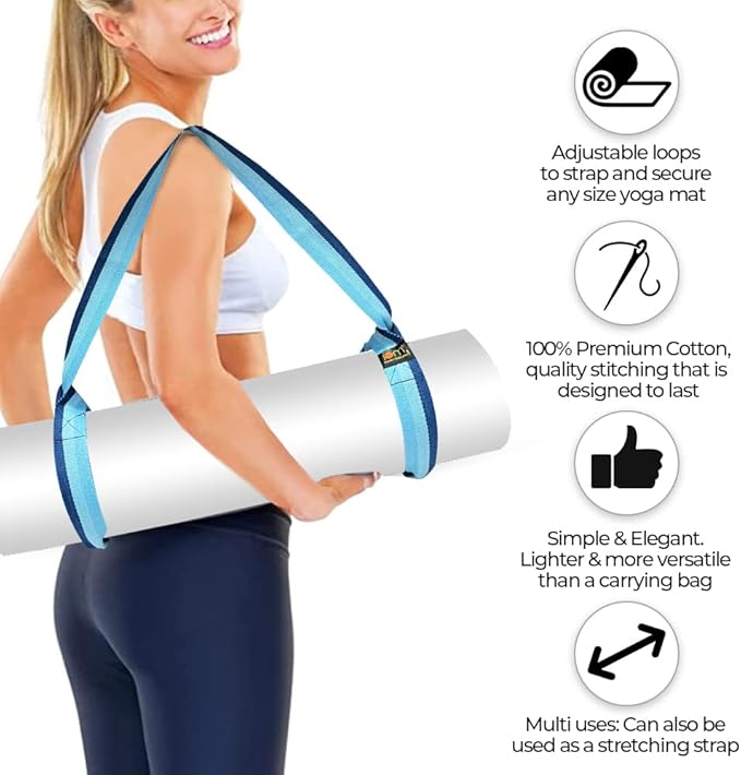 Yoga Mat Carrier Strap | Adjustable Mat Holder Sling for Carrying Mats | Thick & Comfy Texture | Yoga Mat Strap-FlexoryFit