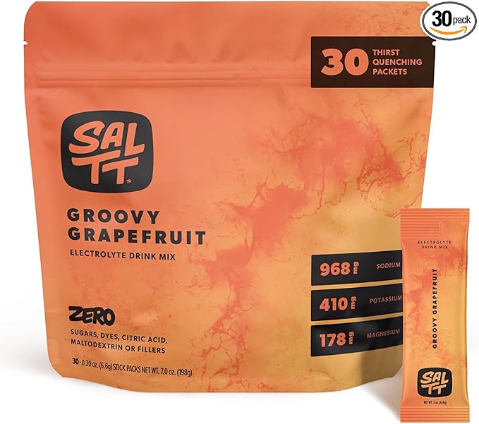 Keto Chow SALTT Electrolytes Powder Packets, Groovy Grapefruit (30 Hydration Packets) - Magnesium, Potassium, Sodium, Trace Minerals - Vegan, Sugar & Gluten Free - Travel Essentials - Made in USA-FlexoryFit