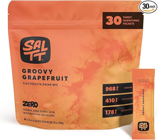 Keto Chow SALTT Electrolytes Powder Packets, Groovy Grapefruit (30 Hydration Packets) - Magnesium, Potassium, Sodium, Trace Minerals - Vegan, Sugar & Gluten Free - Travel Essentials - Made in USA-FlexoryFit