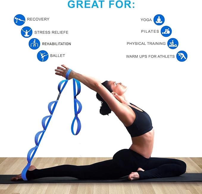 Premium Durable Stretch Straps with Loops, Stretching Strap for Physical Therapy, Multi-Loop Yoga Strap Fitness Exercise Strap for Yoga, Pilates, Dance, Flexibility&Exercise-FlexoryFit