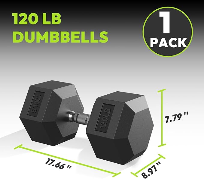 Hex Dumbbell 40-125 lb, Rubber Encased Exercise & Fitness Dumbbells, Hand Weight for Strength Training-FlexoryFit