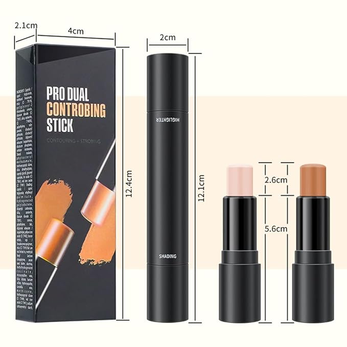 2 Colors Cream Contour Sticks Makeup Kit, Primer Face Highlighter Contouring for Beginners, Highlight and Contour Kit, Cream Concealer Makeup Blur Stick, Primer Face Corrector 3#-FlexoryFit