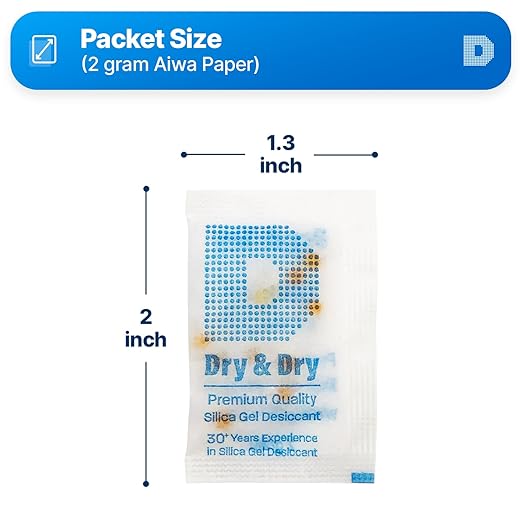 Dry & Dry Premium Orange Indicating Silica Gel Packets Desiccants - Food Safe Silica Gel Packets - Orange - 120 Packets (2 Gram)
