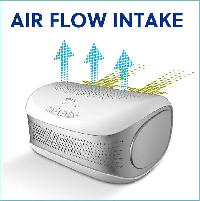 Homedics TotalClean Desktop Air Purifier – 360-Degree HEPA Filter for 128 Sq Ft, Small Air Purifier for Home Office, Bedroom and Workplace, 3 Speed Settings for Small Rooms, White