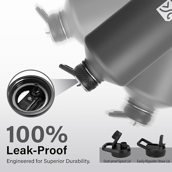 1 Gallon Water Bottle Insulated | Thickened Stainless Steel Vacuum Metal Water Jug | Portable Sports Large for Gym and Hiking with Straw, Carrier Bag, Handle Strap | BPA-Free 128 oz-FlexoryFit