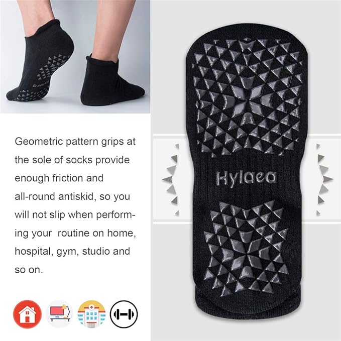 Hylaea Unisex Non Slip Socks with Grip for Yoga, Hospital, Pilates, Barre | Ankle, Cushioned-FlexoryFit