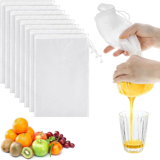8 Pack Nut Milk Nylon Strainer, Nut Bag Strainer Reusable Food Strainers Greek Yogurt Straining Mesh Bags Cheese Cloth Bags Cold Brew Filter for Fruit Juice Soup