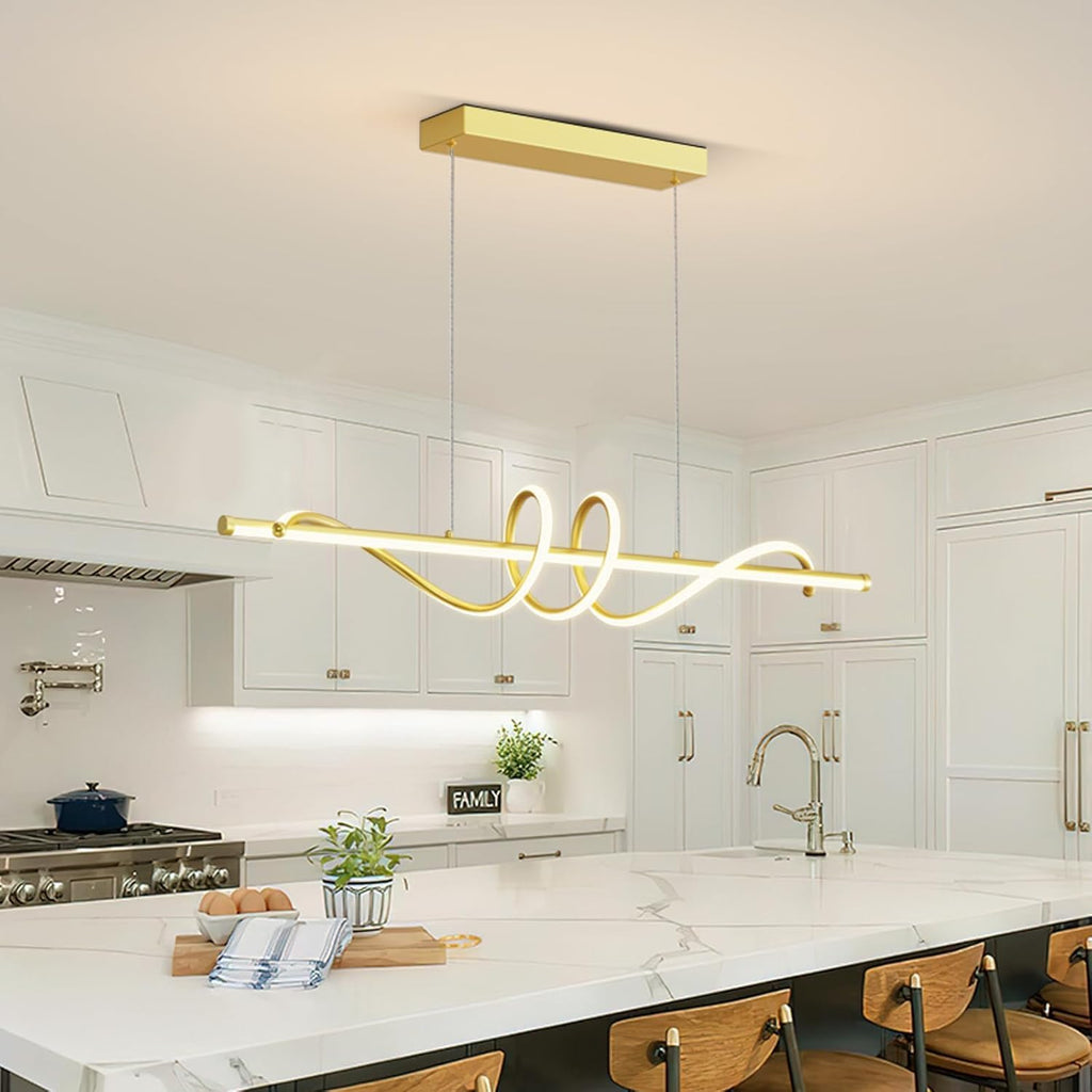 Modern LED Pendant Lights, Ceiling Chandelier Dimmable with Remote Control 3000k-6000K Adjustable Color Temperature, Aluminum Island Lighting Lamp Fixture for Kitchen, Dining Room(47in Gold)