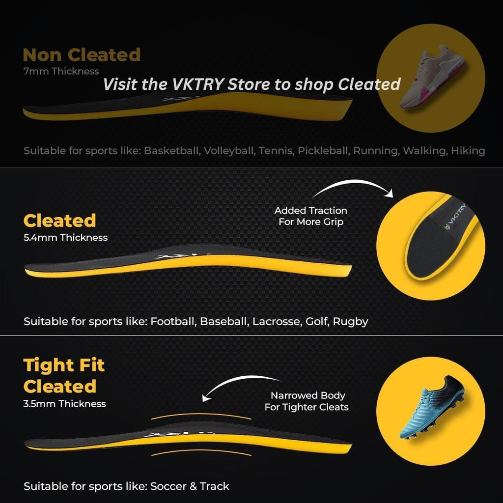 VKTRY Gold for Cleated Shoes - Carbon Fiber Performance Insoles - Customized Inserts for Soccer & Track | Run Fast, Jump High, Land Soft, Support Recovery, US: Men 4-4.5, Women 6-6.5, <120 lbs