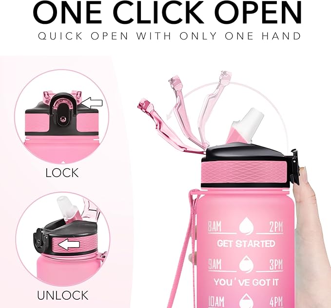 Hyeta 32 oz Water Bottles with Times to Drink and Straw, Motivational Water Bottle with Time Marker, Leakproof, Drinking Sports Water Bottle for Fitness, Gym and Outdoor-FlexoryFit