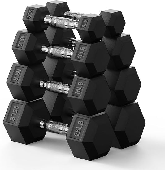 PAPABABE Hex Dumbbell Set 45-550 lb, Rubber Encased Home Gym Dumbbells, Weights Dumbbells for Women & Men, Hand Weight for Strength Training-FlexoryFit