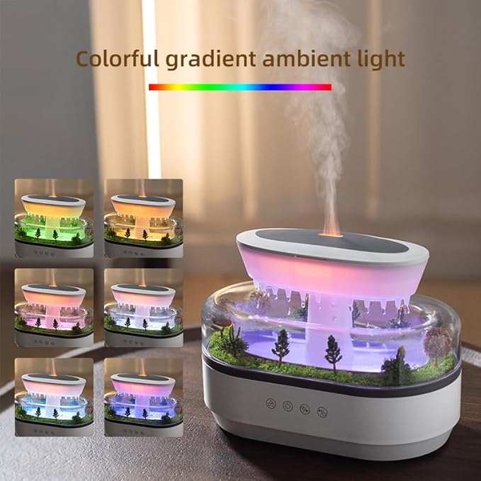 Upgrade Raindrop Humidifier Essential Oil Diffuser with Natural White Noise and Landscape Design，7 Led Colors Change Desktop Diffuser for Home Office Bedroom Waterdrop Diffuser Auto Shut-Off 250ml