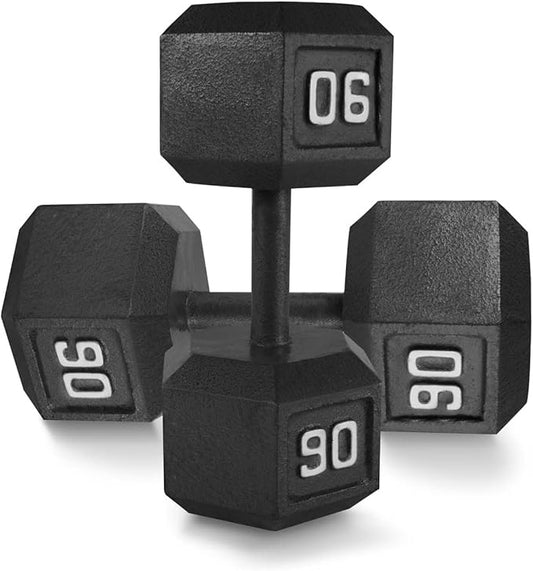 WF Athletic Supply Cast Iron Solid Hexagon Gray/Black Dumbbells, Strength Training Free Weights Set of 2 for Women and Men, Hand Weights Sold by Pairs, Multi-Select Size Options Available-FlexoryFit