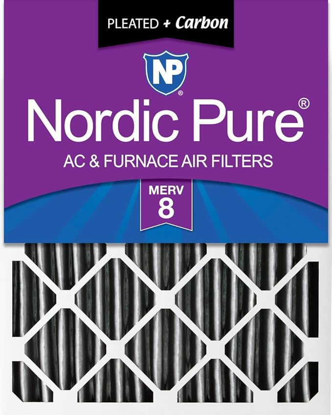 Nordic Pure 20x24x4 (19_3/8 x 23_3/8 x 3_5/8) Pleated Plus Carbon Air Filters MERV 8 1 Pack