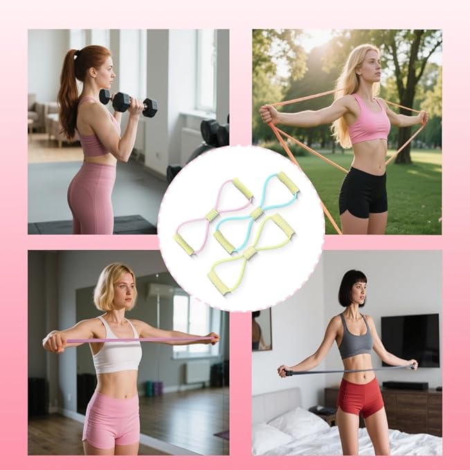 Figure 8 Fitness Resistance Bands with Handles, Yoga Resistance Band Stretch Fitness Band, Chest Expander, for Arm and Shoulder Stretch, Rope 8 Word Elastic for Women and Men（3 Pack）-FlexoryFit