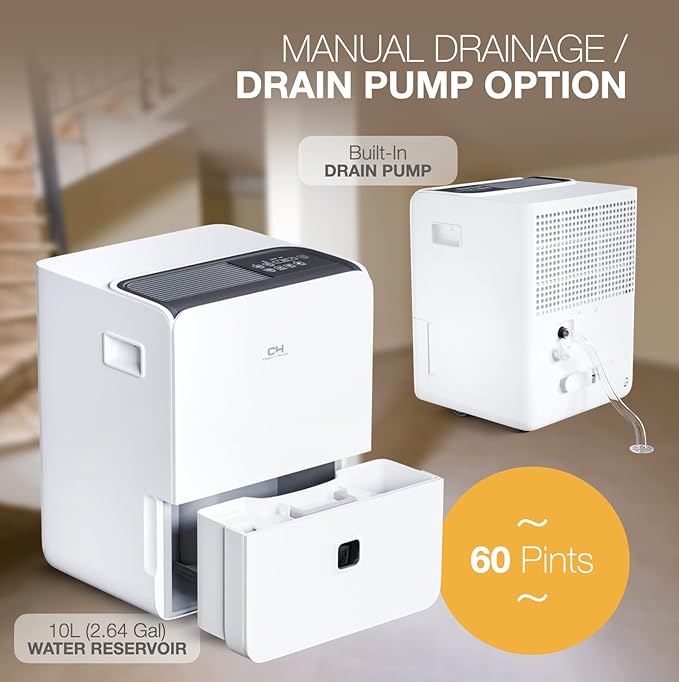Cooper & Hunter 60 Pint Dehumidifier with Drain Pump up to 5,000 Square Foot Coverage Dehumidifier for Large Room or Basements 10L Water Tank with Drain Hose