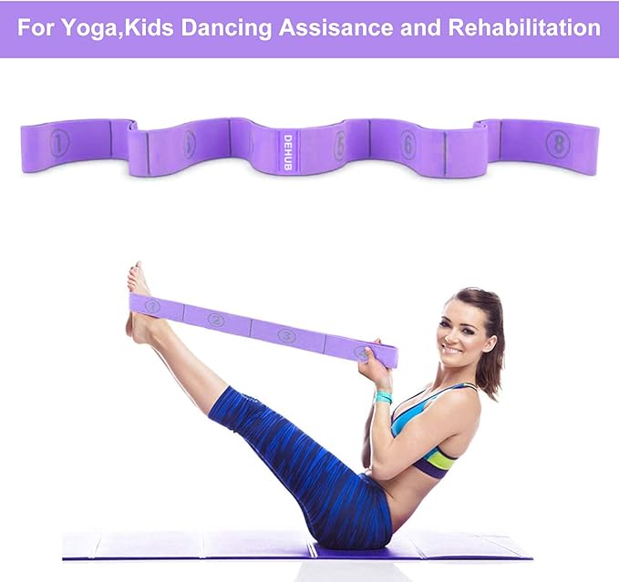 Stretch Strap, Elastic Yoga Stretching Strap, Multi-Loop for Physical Therapy, Pilates, Yoga, Dance & Gymnastics Exercise and Flexible Pilates Stretch Band-FlexoryFit