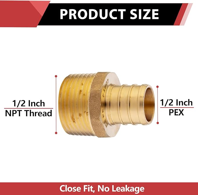 EFIELD Pex 1/2 Inch x 1/2 Inch Male NPT Adapter Brass Crimp Fittings - Image 2