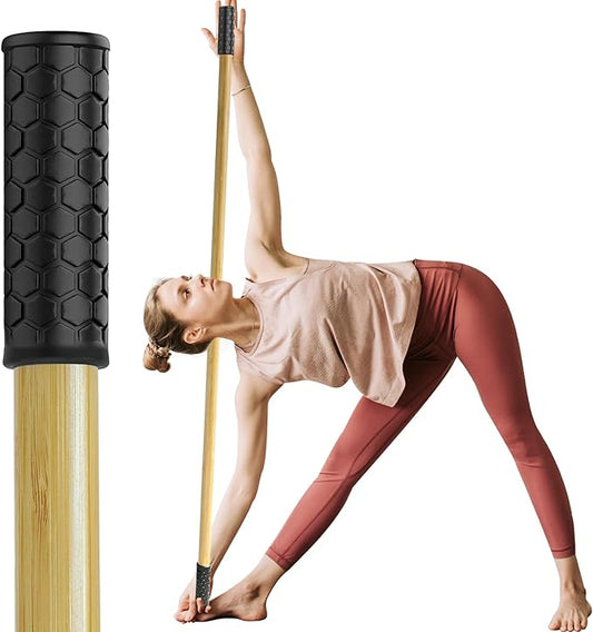5ft Yoga Stick from Natural Bamboo - Non-Slip Handle Stretching Stick for Mobility,Versatile Exercise Tool with Flexibility,Stretch Bar for All Fitness Levels,Rehabilitation,and Posture-FlexoryFit