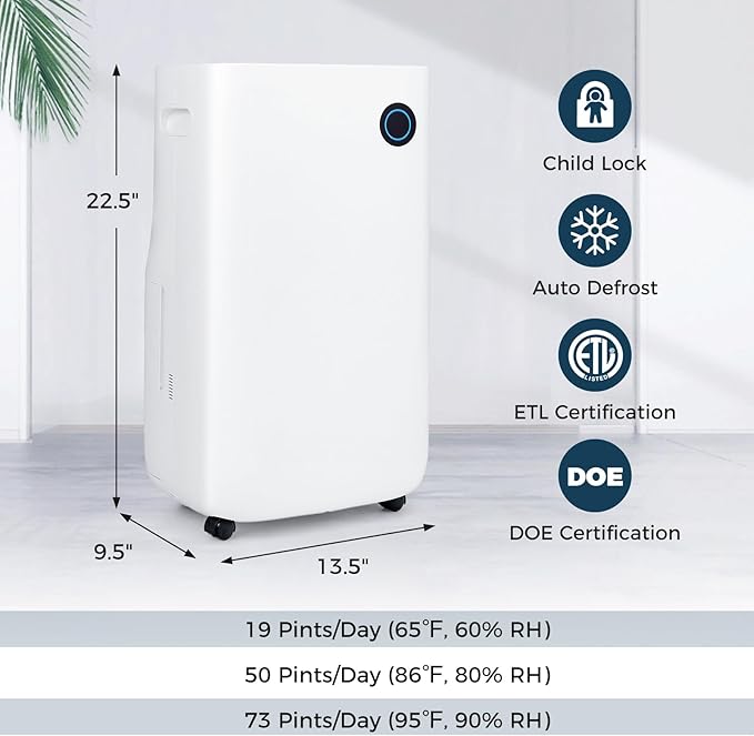 ARLIME 73 Pints Dehumidifier for Home & Basements, 4500 Sq. Ft Quiet Dehumidifier w/5 Modes, 3-Color Humidity Indicator Light, Auto or Manual Drainage, Drain Hose & Auto Shut-off for Bedroom
