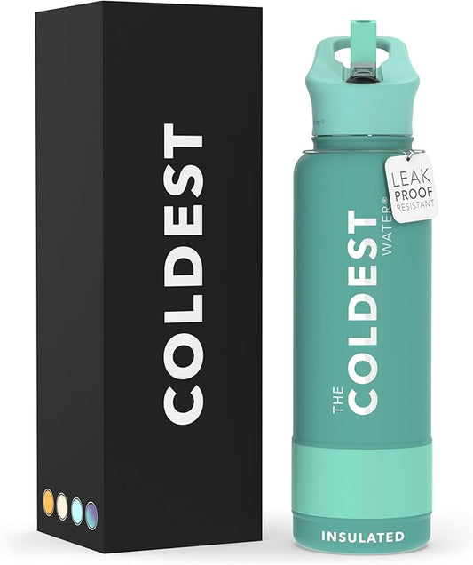 Coldest Insulated Water Bottle with Straw Lid - Stainless Steel Metal Insulated Bottle for Men & Women (Terraform Green, 40 oz)