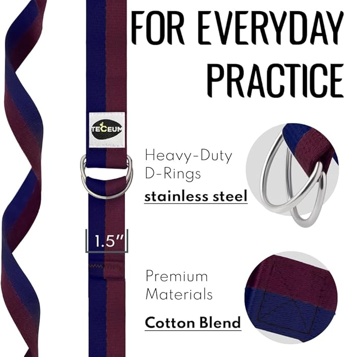 TECEUM Yoga Strap & Mat Strap – 2 IN 1 – Cotton – 6 ft 8 ft 10 ft (30+ colors) – Adjustable Non-Slip Belt for Yoga, Pilates, Stretching, Physical Therapy, Fitness & Home Workout – For Carrying Mats-FlexoryFit