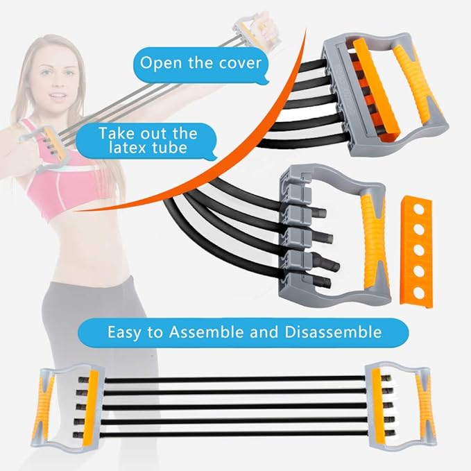 TOCO FREIDO Chest Expander | Arm Training, 5 Tubes Ajustable Arm Strength Trainer, Exercise Resistance Bands for Home Fitness Muscle Training Body Building-FlexoryFit