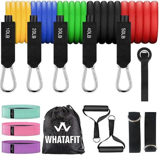 WHATAFIT Resistance Bands, Exercise Bands，Resistance Bands for Working Out, Work Out Bands with Handles for Men and Women Fitness, Strength Training Home Gym Equipment-FlexoryFit