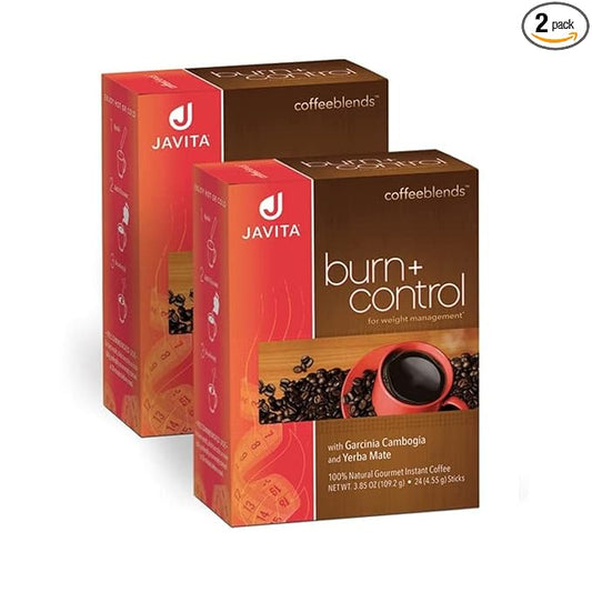 Javita Burn + Control Instant Coffee, Weight Management Herbs: Garcinia Cambogia & Yerba Mate, Slimming Coffee with Help of Exercise, Keto, Dieters Drink, 2 box / 24 (4.55g Sticks), 48 Count-FlexoryFit