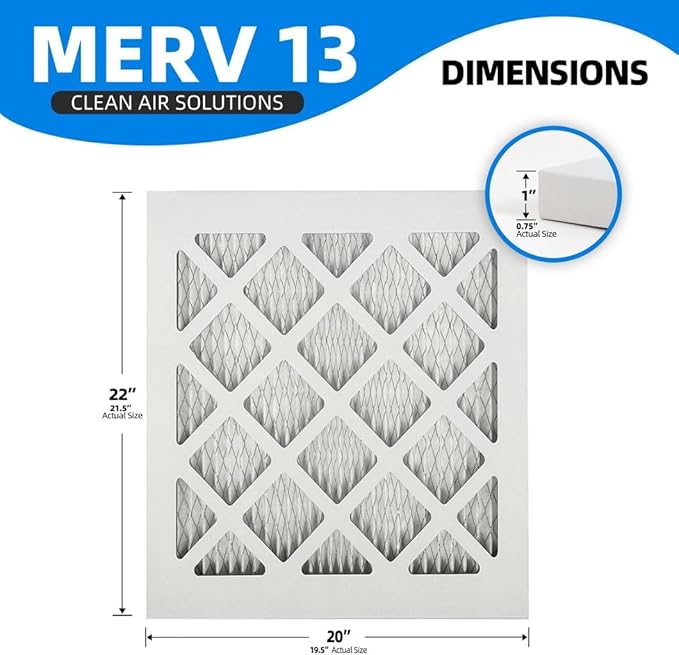 (12 Pack) 20x22x1 Furnace Air Filters, MPR 1900 & FPR 10, MERV 13 Pleated Air Filter (Actual Size: 19 3/4"x21 3/4"x3/4")