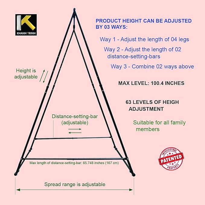 KT Dedicated Stand Frame For Aerial Yoga And Therapy Sensory Hammock Model KT1.1520YG. Foldable, Portable, Height Adjustable, Stable and Durable Upgraded Yoga Swing Stand Frame-FlexoryFit