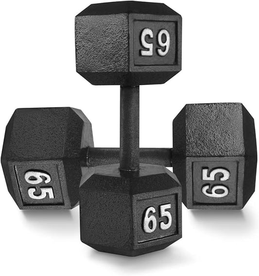 WF Athletic Supply Cast Iron Solid Hexagon Gray/Black Dumbbells, Strength Training Free Weights Set of 2 for Women and Men, Hand Weights Sold by Pairs, Multi-Select Size Options Available-FlexoryFit