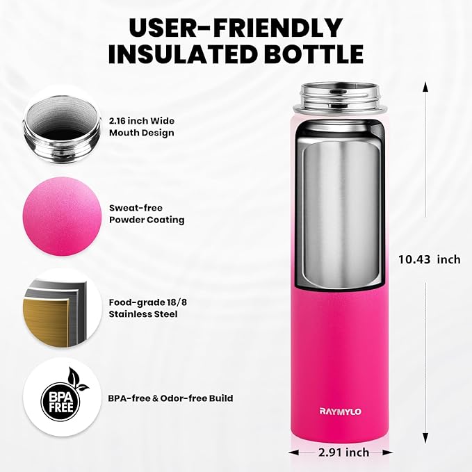Insulated Water Bottle 24oz, Triple Wall Vacuum Stainless Steel (Cold for 48 Hrs, Hot for 24Hrs), Leak Proof & Non-BPA, 24oz Hydro Water Flask with Paracord Handle & Straw Spout Lids-FlexoryFit