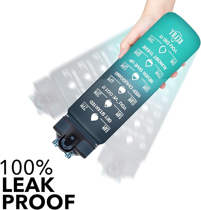 Hyeta 32 oz Water Bottles with Times to Drink and Straw, Motivational Water Bottle with Time Marker, Leakproof, Drinking Sports Water Bottle for Fitness, Gym and Outdoor-FlexoryFit