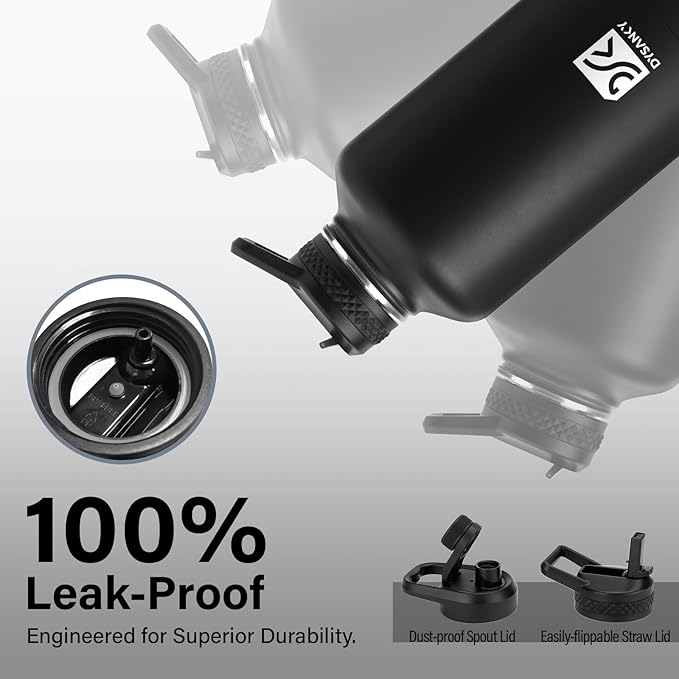 Insulated Water Bottle | Thickened Stainless Steel Vacuum Metal | Portable Sports Half Gallon Large Water Jug for Gym and Hiking with Straw, Carrier Bag, Handle Strap | BPA-Free 64 oz-FlexoryFit
