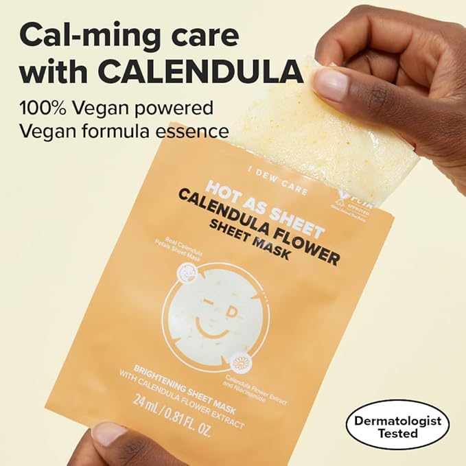 I DEW CARE Real Herb Calendula Sheet Face Mask - Hot As Sheet | Korean Face Masks Skincare, Moisturizing and Calming for Dry Skin with Calendula Flower Extract, 2% Niacinamide, 10EA-FlexoryFit