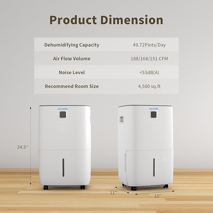 50 Pints Dehumidifier with Pump for Spaces up to 4,500 Sq. Ft at Home, with Washable, Reusable Air Filter, 2 Gal Water Tank, Drain Hose, for Large & Medium Rooms, Basement, Bedroom